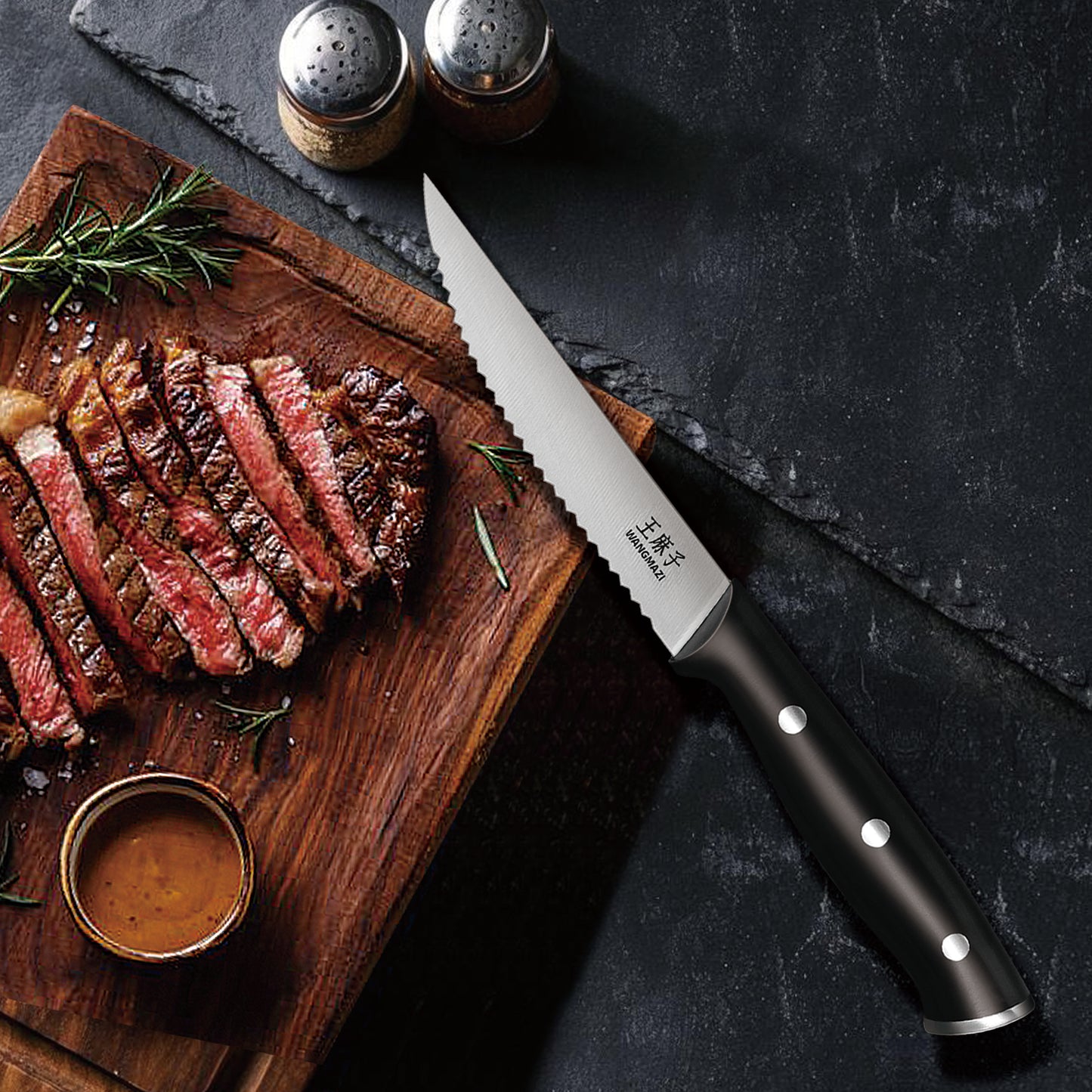 WANGMAZI 4-Piece Steak Knife Set(Black)