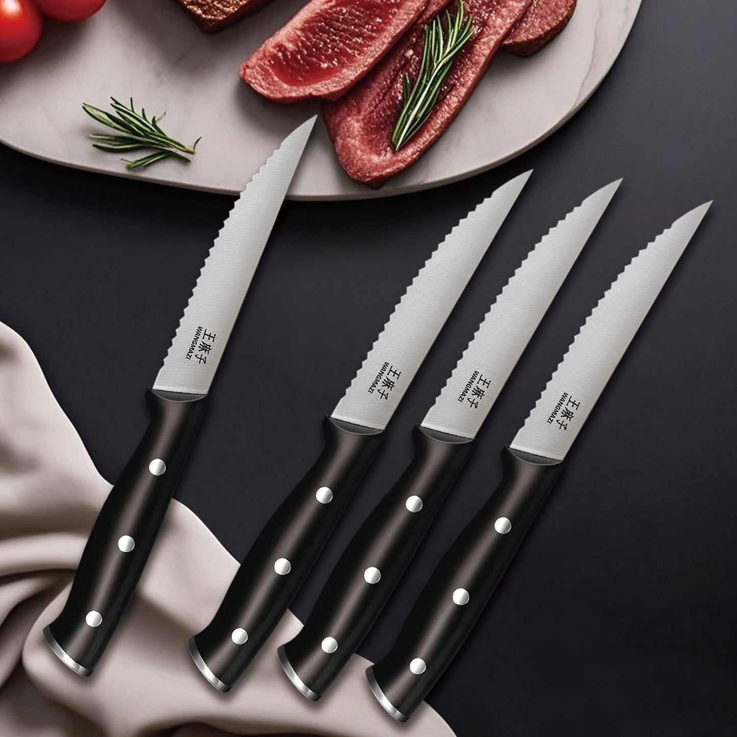 WANGMAZI 4-Piece Steak Knife Set(Black)