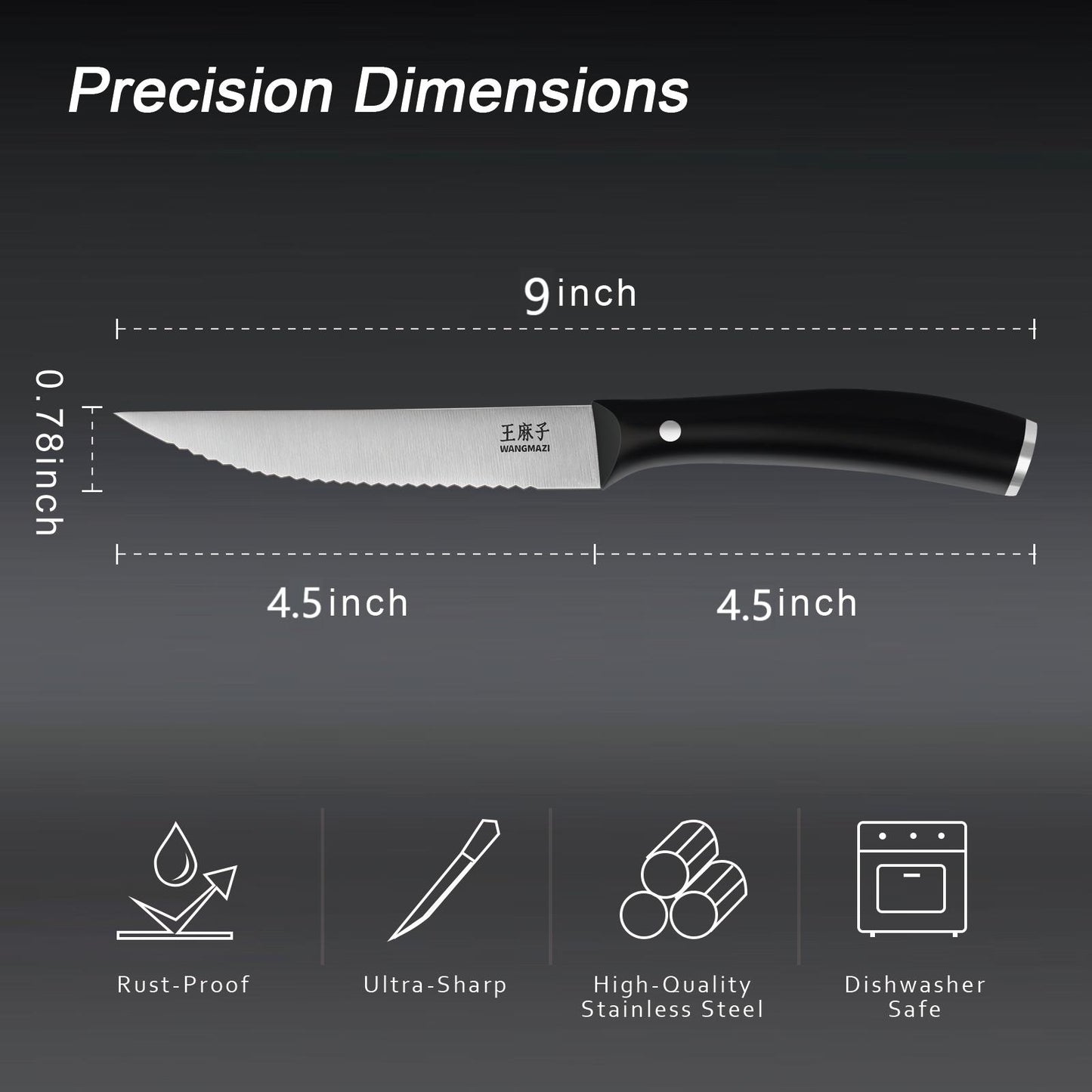 WANGMAZI Professional Steak Knife Set-4pcs