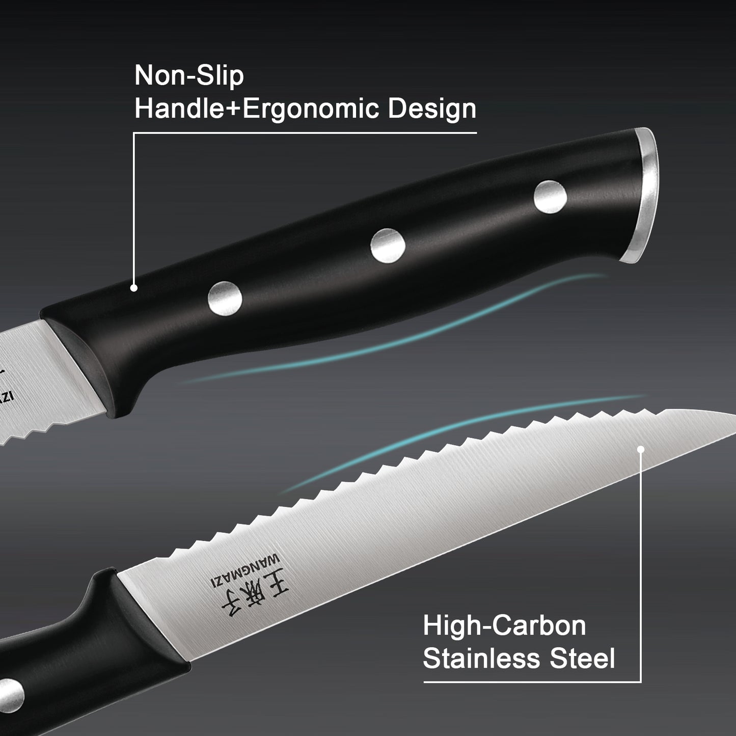 WANGMAZI 4-Piece Steak Knife Set(Black)