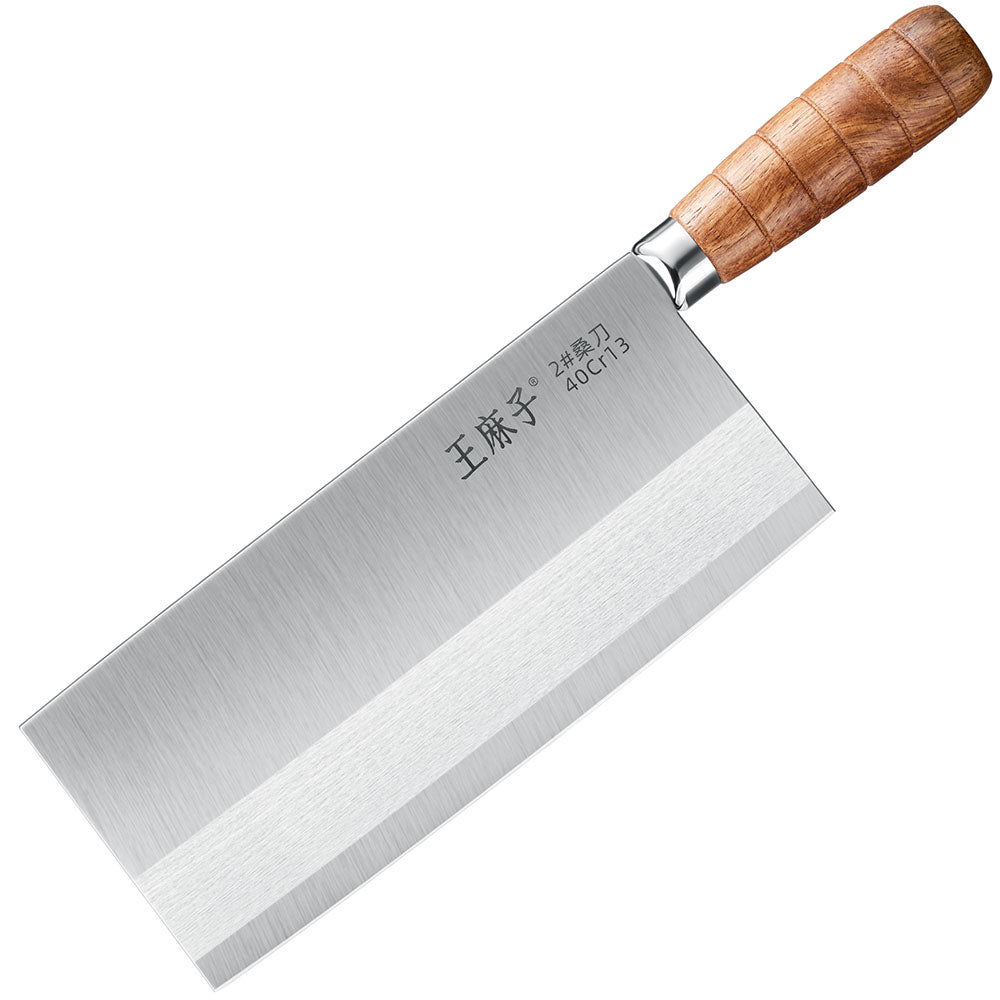 Wangmazi 8-inch kitchen cleaver, expertly crafted from high-quality German stainless steel. This versatile slicing knife features a razor-sharp blade that effortlessly glides through meats, vegetables, and more, ensuring precision and ease with every cut. The ergonomic non-slip handle provides a comfortable grip, enhancing control and safety during use.
