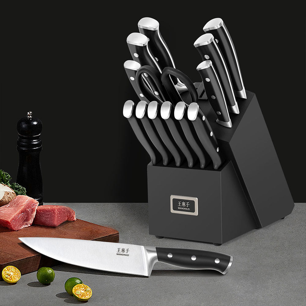 Premium quality 15-piece knife set with block, these razor-sharp knives are informed by over 300 years of masterful craftsmanship. lightweight yet strong, the set is easy cleaning and maintenance.