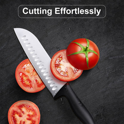 This premium Santoku knife makes cutting a breeze, ensuring smooth and precise performance with every slice. A must-have for any kitchen, this chef knife is perfect for a variety of tasks, making it an invaluable addition to your culinary toolkit.