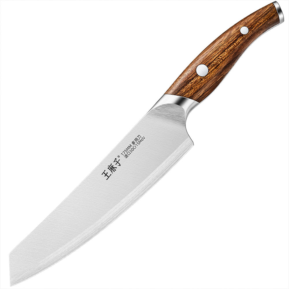 This versatile chef knife features a vacuum-treated, anti-shrinkage handle for enhanced durability and comfort. The high-carbon German steel blade is ultra-sharp, providing precise, effortless cutting for a variety of kitchen tasks. The rounded corner protects your fingers while the reinforced end cover adds extra strength and stability, ensuring a secure grip and long-lasting performance with every use.