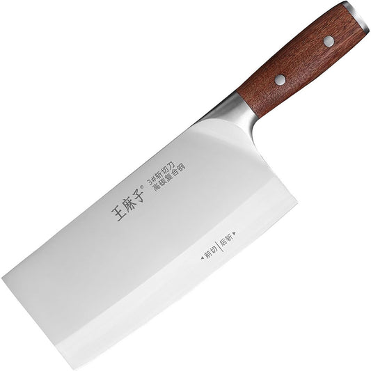 This chef knife features a wide, razor-sharp blade that excels at a variety of kitchen tasks, from slicing and dicing to chopping with precision. Crafted from premium steel, the knife is enhanced with a self-developed cutting process, which creates a 15-degree double-V edge.The ergonomic handle is made from rosewood, providing a comfortable and secure grip during use. Its smooth, natural feel enhances control and reduces fatigue, allowing for extended periods of use without discomfort.