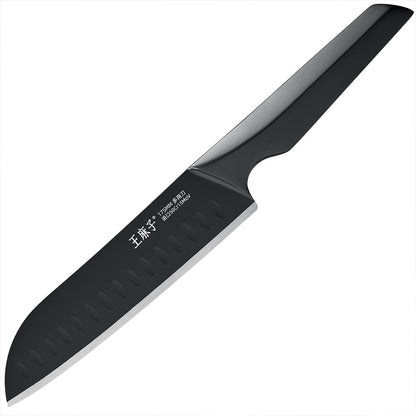 This award-winning Santoku knife, crafted from premium German stainless steel, seamlessly combines exceptional functionality with cutting-edge design. Recognized with the prestigious iF Design Award, its sleek, ergonomic handle ensures a comfortable grip and perfect balance for precise cutting. The versatile blade excels at chopping, slicing, and dicing a variety of ingredients, making the Utility Kitchen Knives are a must-have tool for any home cook or professional chef.