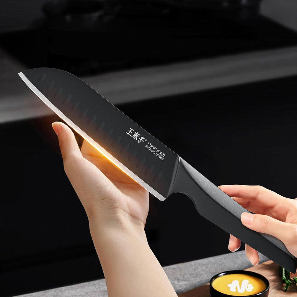 This exceptional chef knife, recognized with the prestigious iF Design Award, is crafted from high-quality German stainless steel for long-lasting sharpness and precision. The ultra-sharp blade features a hollow edge design that reduces friction and prevents food from sticking, ensuring smooth, effortless cuts every time. Its multi-purpose functionality makes it perfect for chopping, slicing, dicing, and more. The integrated finger protector adds an extra layer of safety, providing a secure grip for both no