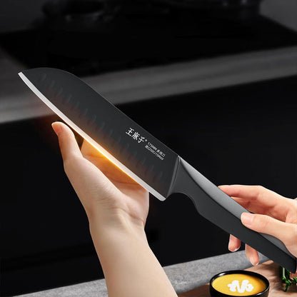 This exceptional chef knife, recognized with the prestigious iF Design Award, is crafted from high-quality German stainless steel for long-lasting sharpness and precision. The ultra-sharp blade features a hollow edge design that reduces friction and prevents food from sticking, ensuring smooth, effortless cuts every time. Its multi-purpose functionality makes it perfect for chopping, slicing, dicing, and more. The integrated finger protector adds an extra layer of safety, providing a secure grip for both no