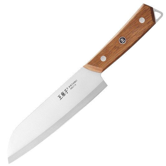 The ergonomic wooden handle of this kitchen knife fits comfortably in your palm, ensuring a secure grip. The blade is exceptionally sharp, making it ideal for slicing and shredding. Perfect for preparing beautiful dishes, it excels at chopping, slicing, and cutting vegetables with ease.