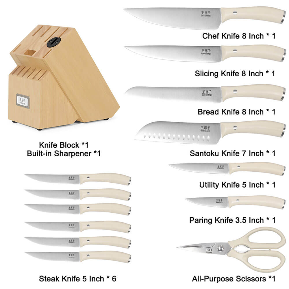 The all-in-one knife block set is the perfect solution to all your kitchen challenges, meeting every need with ease. With this single set, you won’t need to purchase any additional kitchen knives.