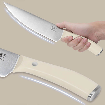 The kitchen utility knife features a razor-sharp blade for effortless cutting. Its ergonomic, non-slip handle is perfectly designed to fit all hand sizes, ensuring a comfortable and secure grip during use.